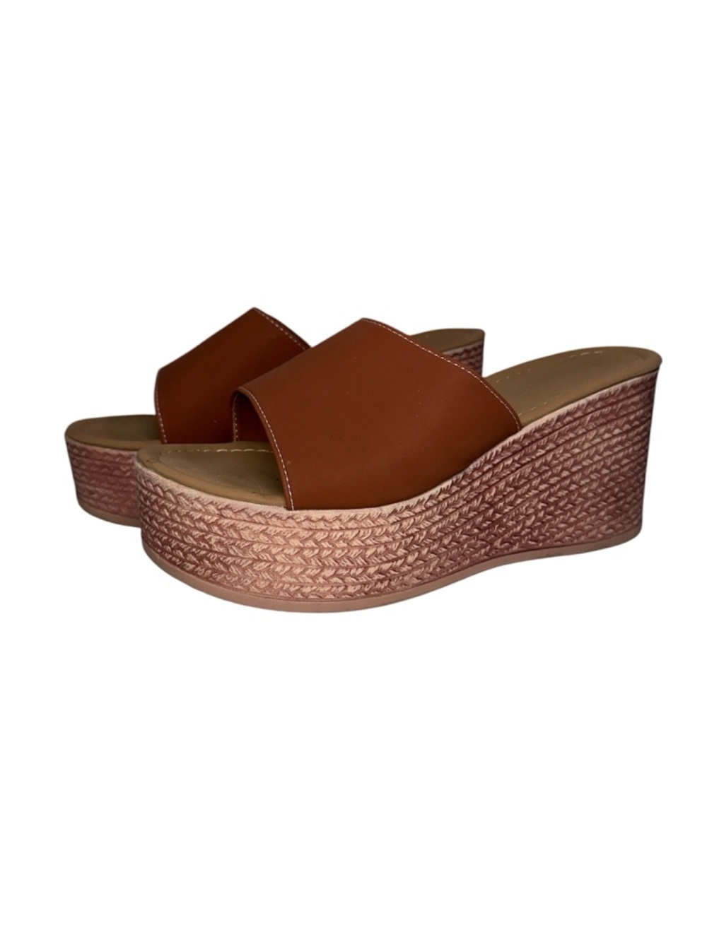 Platform Slide Sandals Brown Wedge Espadrille Style Womens Size 42 Size 10.5
